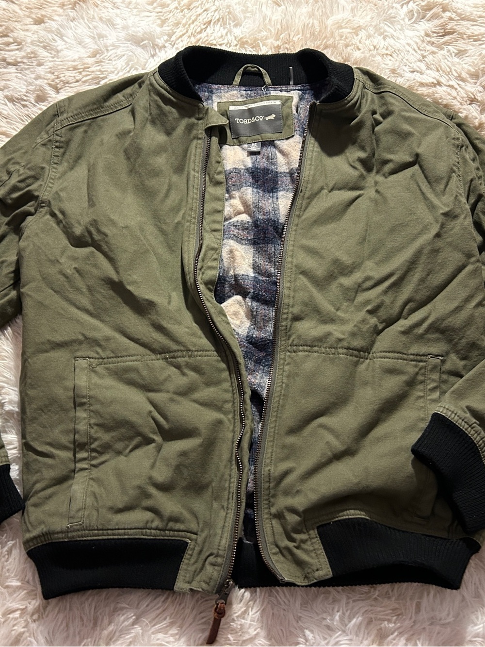 Toad&Co Olive Green Bomber Jacket with Black Trim
